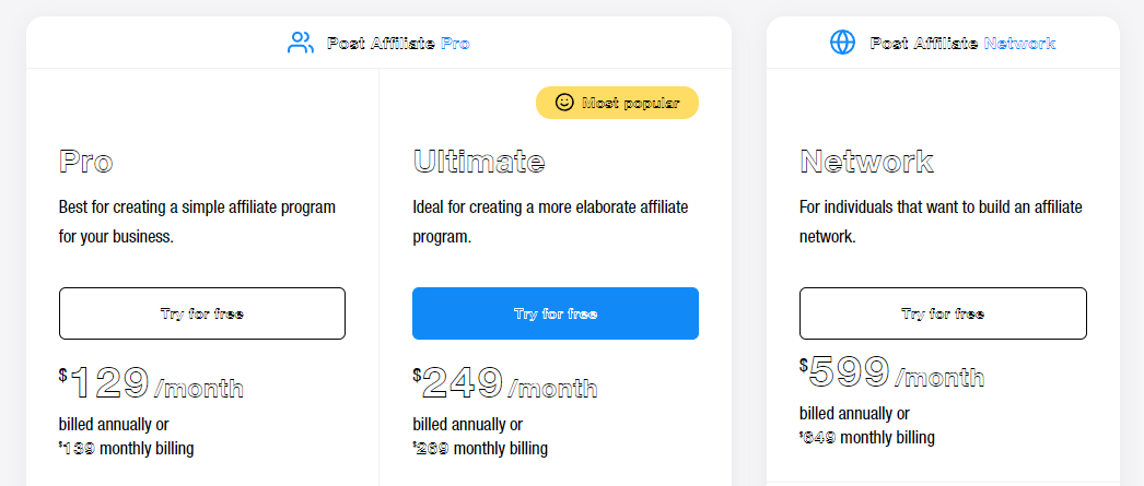 Post Affiliate Pro pricing