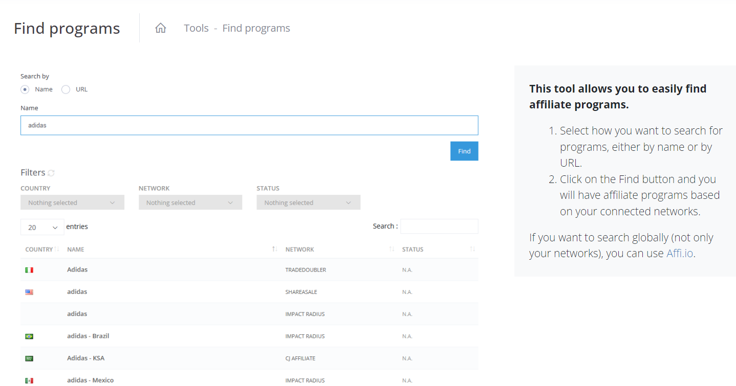 Find affiliate programs