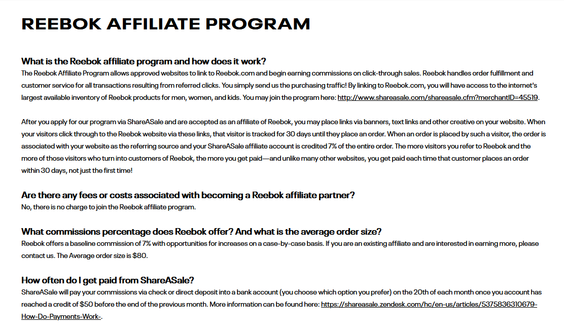 Reebok Affiliate Program