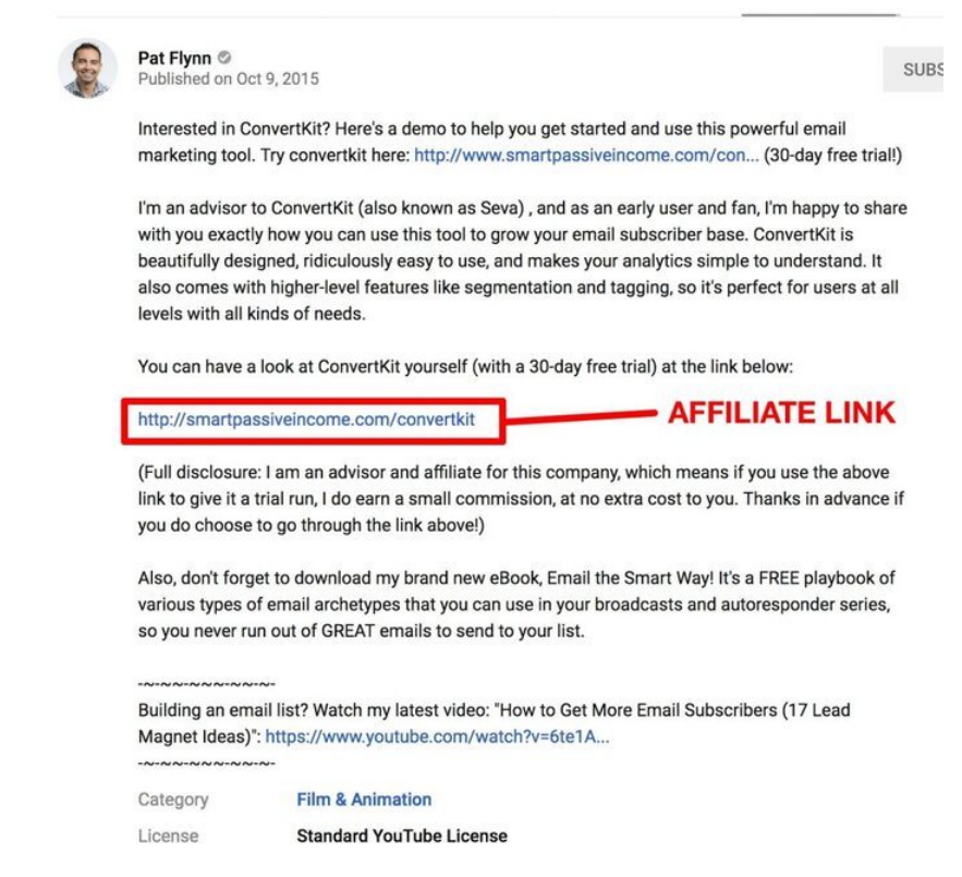 Affiliate link in a email